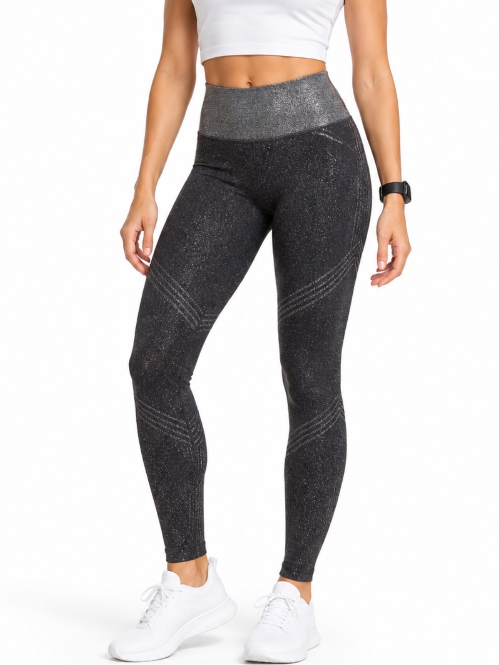 Athleta Shimmer Charcoal Silver Glitter Leggings SZ SM EUC